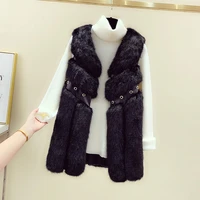 luxurious women hairy coat vests faux fox fur jackets shawl winter 2021 new mid long womens vest hairy vest sleeveless jacket
