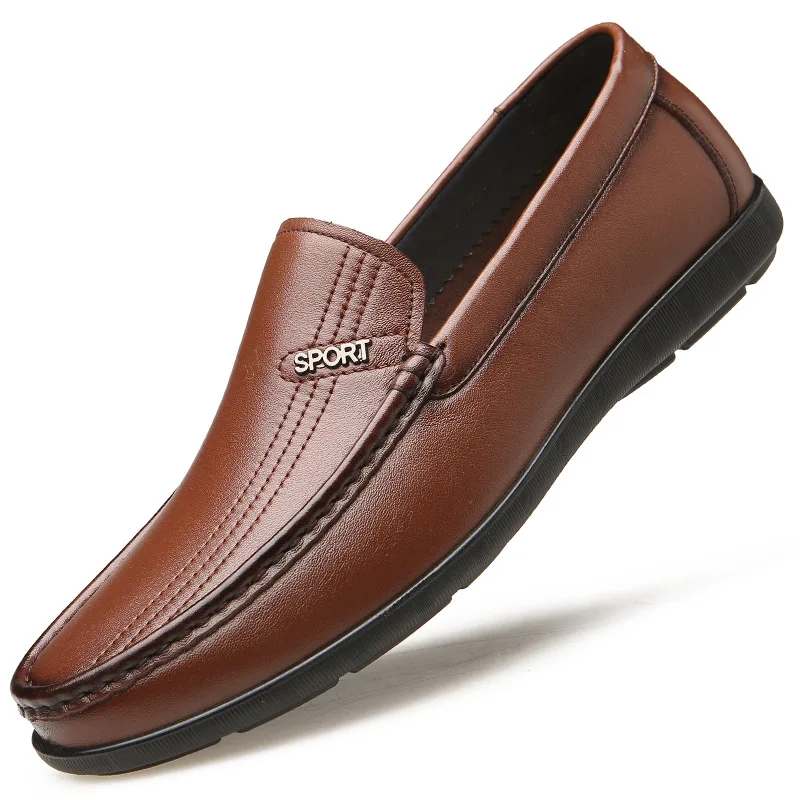 

P99 Autumn New Men's Shoes Leather Bean Single Shoe Business Casual Leather Through Anti-skid Soft Surface Middle-aged Driving