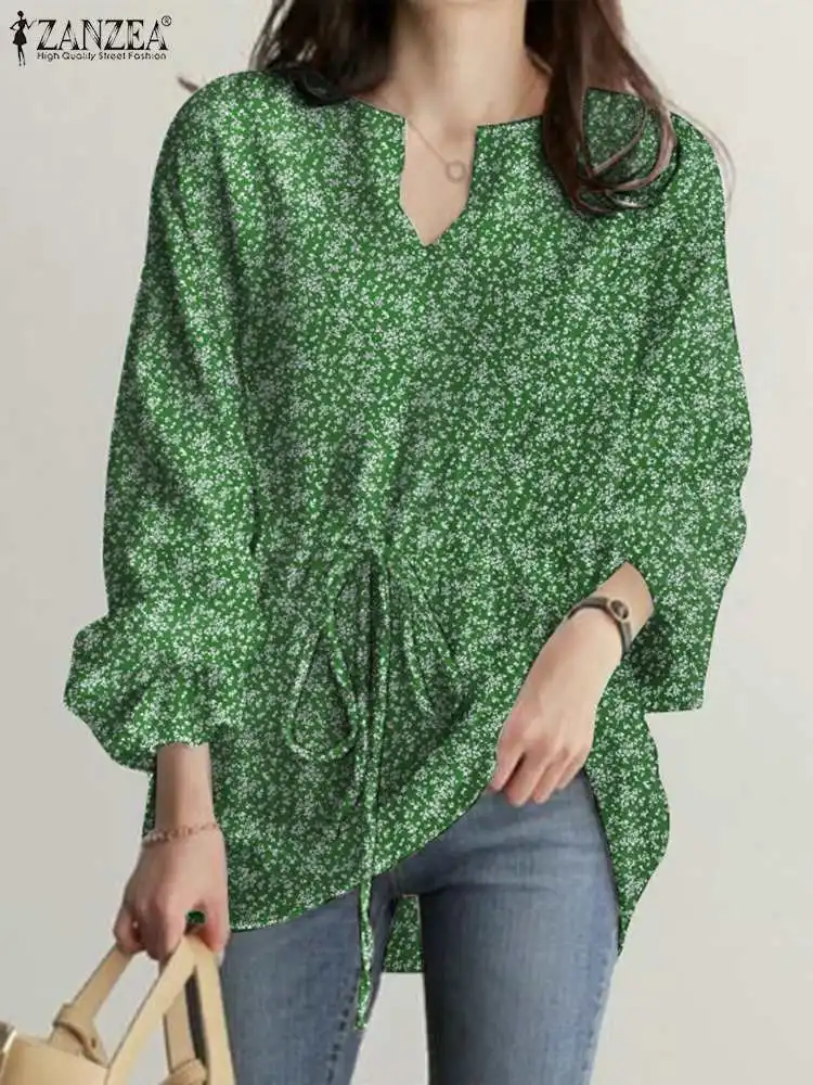 

ZANZEA, богемная рубашка с v-образным вырезом и длинным рукавом, осенняя Элегантная блузка, женские вечерние блузы, модные праздничные топы с цв...