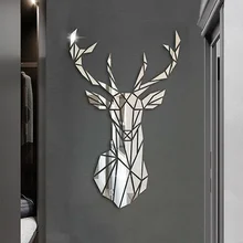 북유럽 스타일 아크릴 사슴 머리 거울 스티커, DIY 홈 거실 벽 장식용, 3D 거울 스티커, 탈부착 가능한 벽화