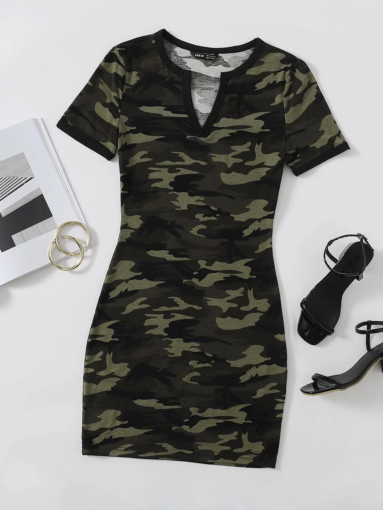 

Notch Neck Camo Dress