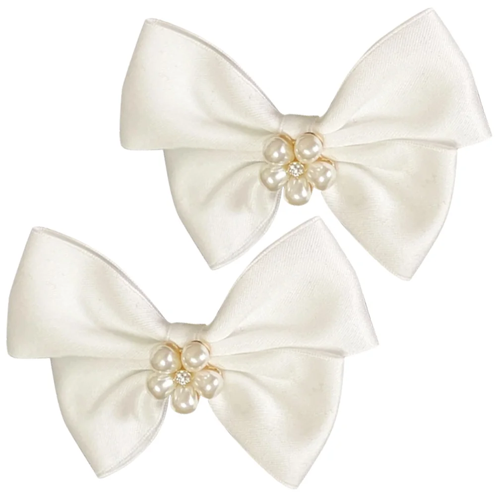 

2 Pcs Pearl Accessories Shoes Clips Buckles Bow White Decor Pumps Bride Wedding Women