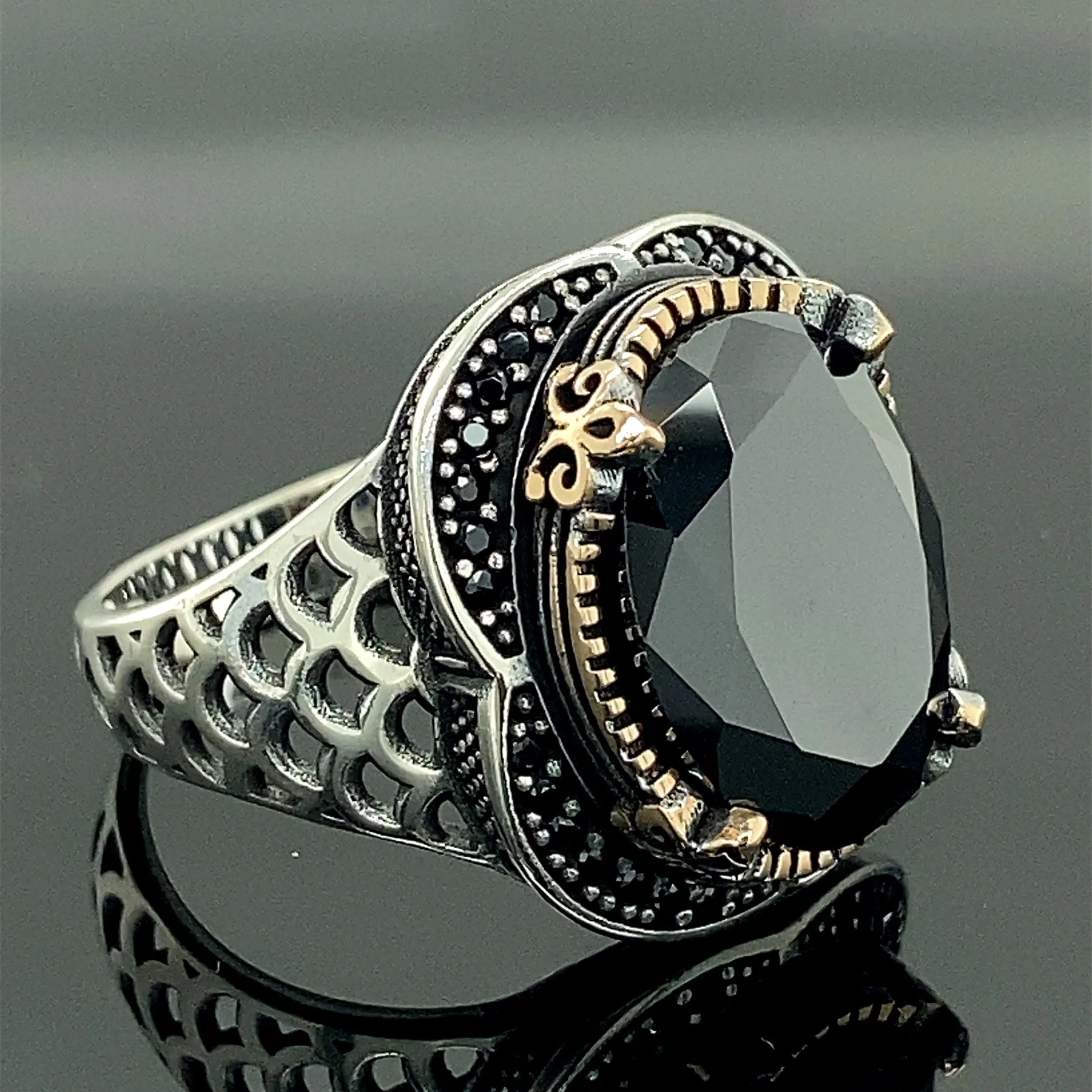 Turkısh Handmade Ring , Oval Black Stone Ring , Cubic Zircon Ring , Oval Gemstone Ring, 925k Sterling Silver Ring , Gift For Him