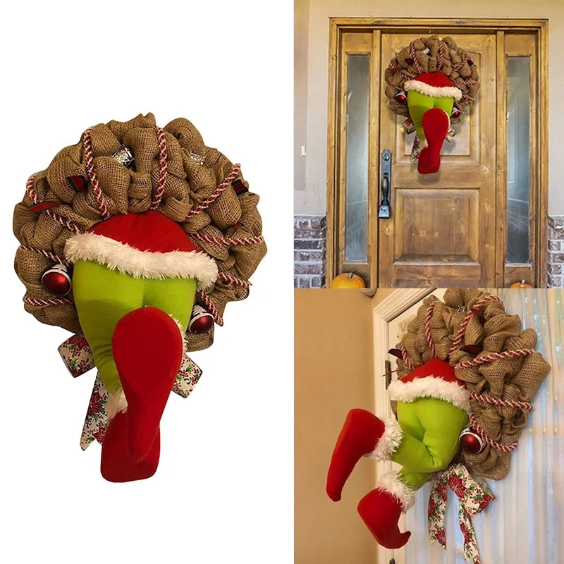 

Christmas Burlap Wreath Front Door Decorations Stole Christmas Wreath Home Decorations For Wall, Window, Staircase