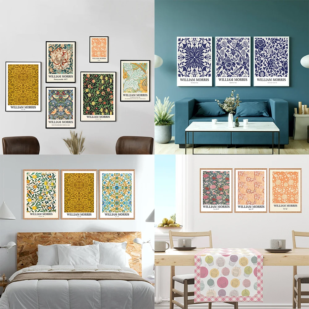 

Morris Exhibition Poster Print Wall Art Canvas Painting Abstract Nordic Flower Plants Picture for Kitchen Living Room Home Decor