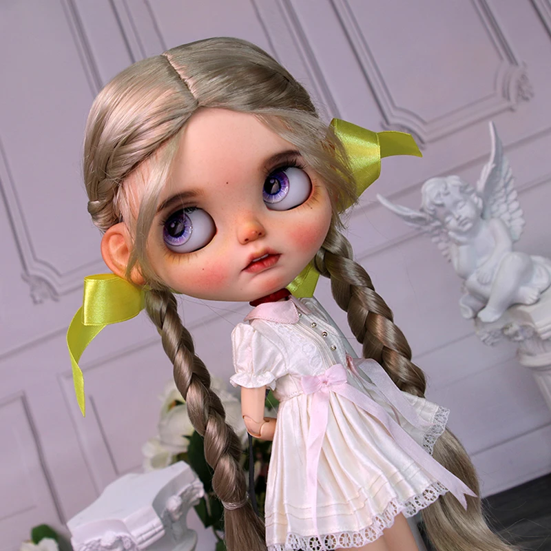 

Qbaby BJD Doll Wig is Suitable For Blythe Size Doll Accessorie Wig Toy Tress Hair Imitation Faux Mohair Silver Long Hair Bangs