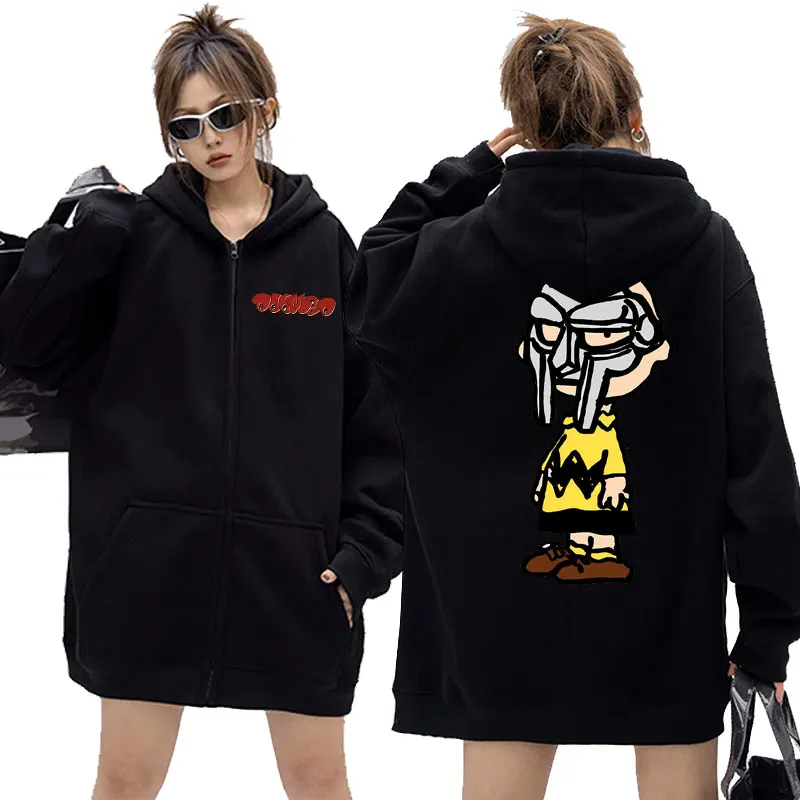 

Anime Cartoon Style Singer Mf Doom Graphic Zipper Hoodie Me's Hip Hop Oversized Zip Up Jacket Men Women Fleece Cotton Sweatshirt