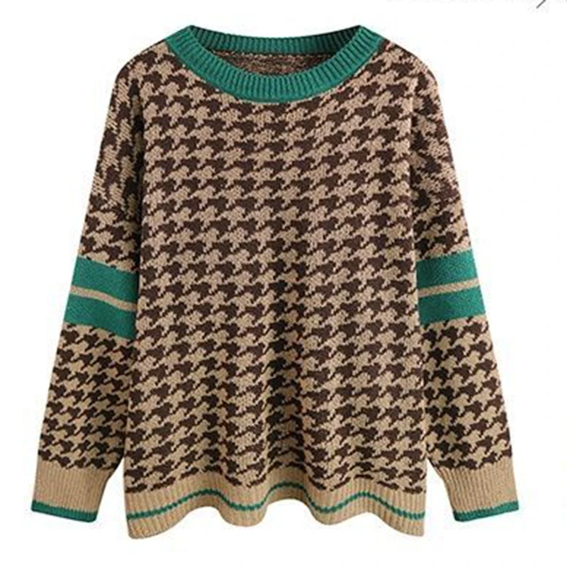 

Mexican style creative striped plaid round neck warm and thickened sweater Korea Dongmen 2023 pullover for women's casual wear