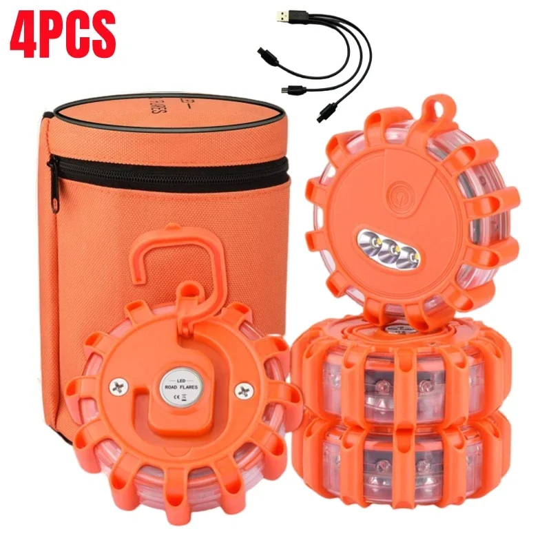 

USB перезаряжаемые светодиодные дорожные сигналы, аварийное освещение, придорожный предупреждающий маяк безопасности автомобиля, мигающий диск, комплект раструба с магнитным основанием