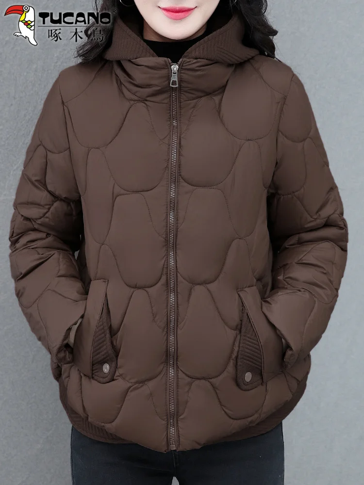 Woodpecker Black down Jacket Cotton-padded Clothes Female Outwear Winter 2024 New Hood Warm Cotton-Padded Coat Small