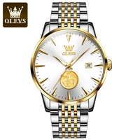 olevs simple fashion automatic mechanical mens watches luxury mens calendar waterproof stainless steel watch relogio masculino