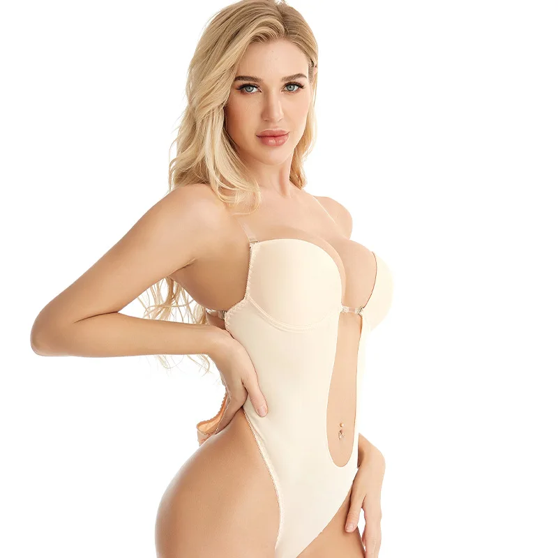 

Sexy Erotic Open Cup Bra Lingerie U-shaped Shapewear Bodysuit Deep V Neck Transparent Shoulder Strap Backless Leotard Bondage