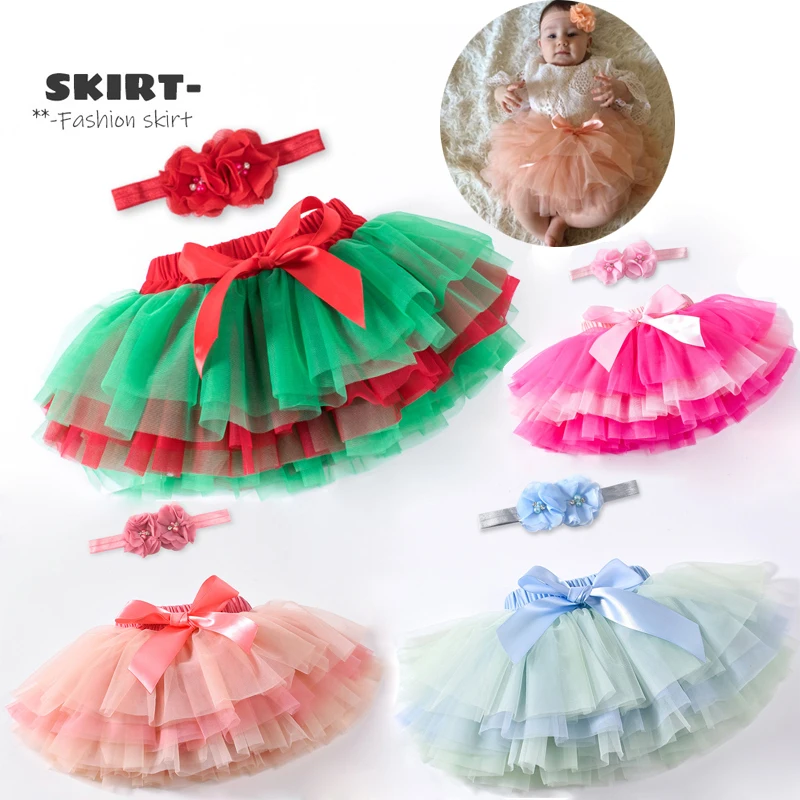 

Красочные детские юбки с повязкой на голову, комплект для девочек, шаровары-пачки, сетчатый бант для младенцев, пышный костюм, реквизит, пода...