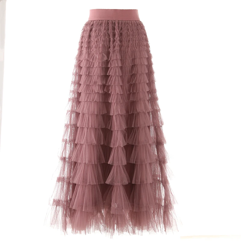 

PHOEBE HZ High-end Temperament Mesh Ball Gown All Season Goddess 2023 New Style A Line Office Lady Maxi Skirt Slimming Female