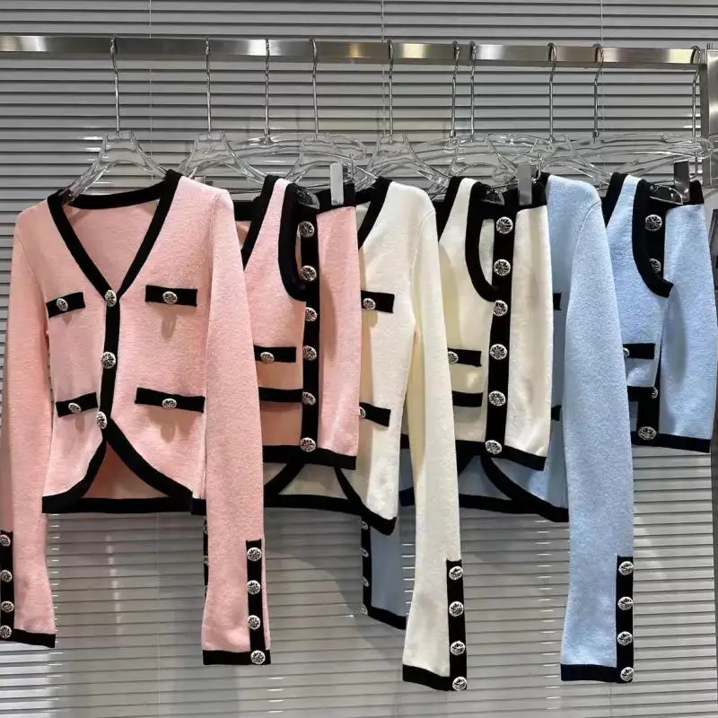 Женский винтажный трикотажный комплект из 3 предметов Кардиган с длинным рукавом