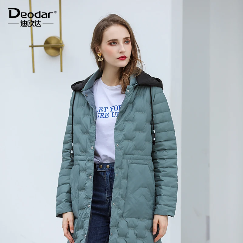 DEODAR Winter Long Women Fashion Clothes 90% Poland White Goose Down Jacket Hooded Warm Ultra Light Casual Coats for Office Lady