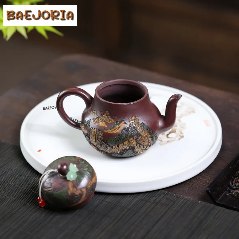 Фото Изысканный чайник из исинской глины (210 мл), ручной работы, модель Si Ting, из необработанной пурпурной глины, с инфузором, набор для чая Zisha №3