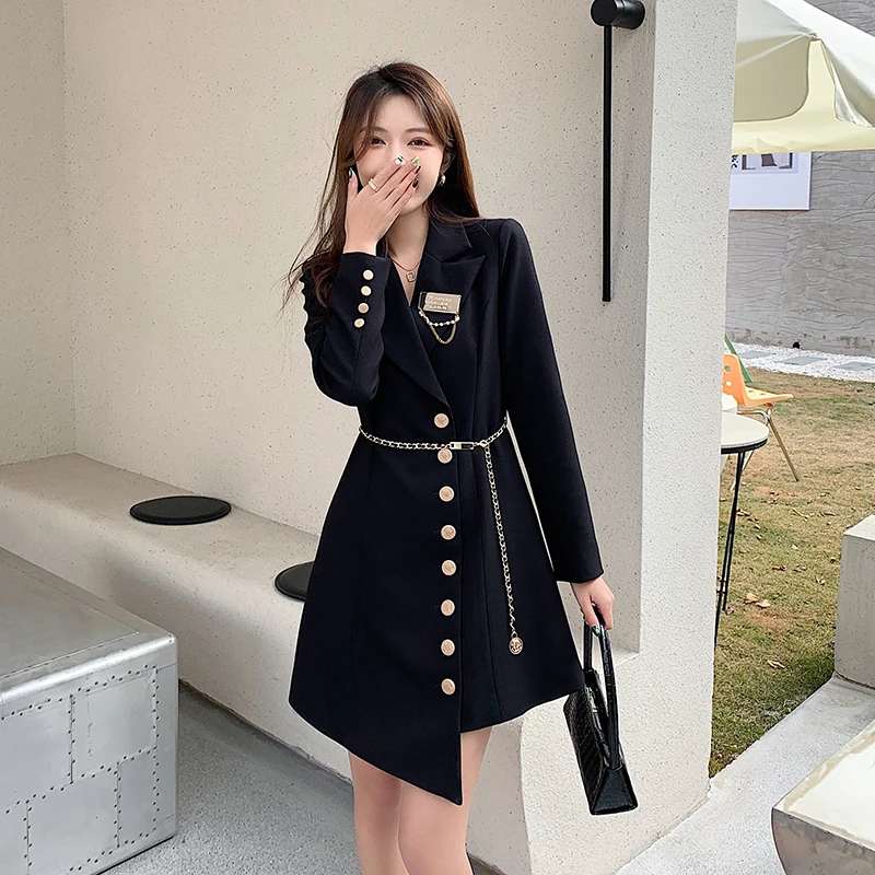 

Elegant Dresses for Women New 2022 Spring Korean Female Elegant Long Sleeve A-line Irregular Mini Office Blazer Dress