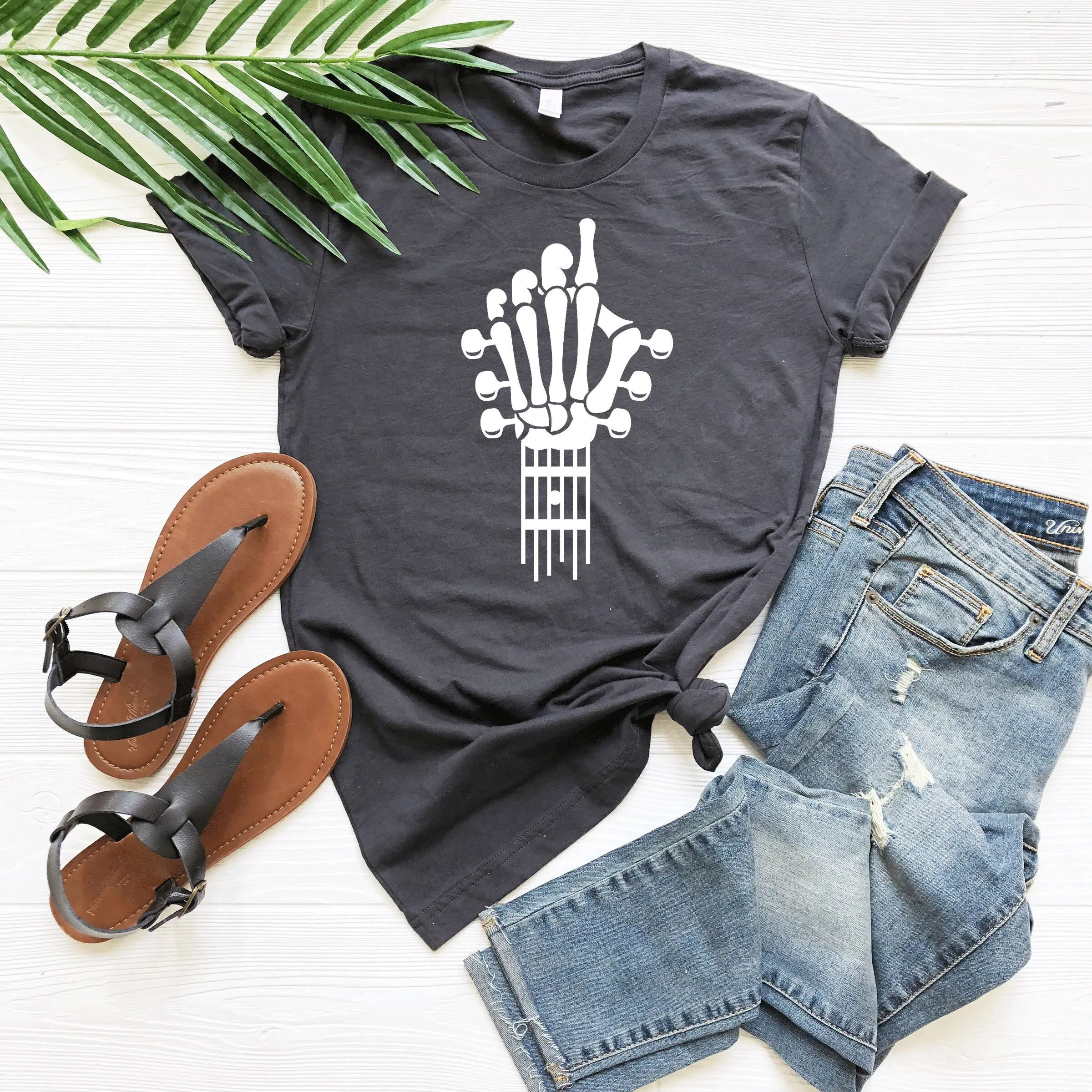 Футболка со скелетом для воспроизведения гитары Мужская музыкальная Винтажная