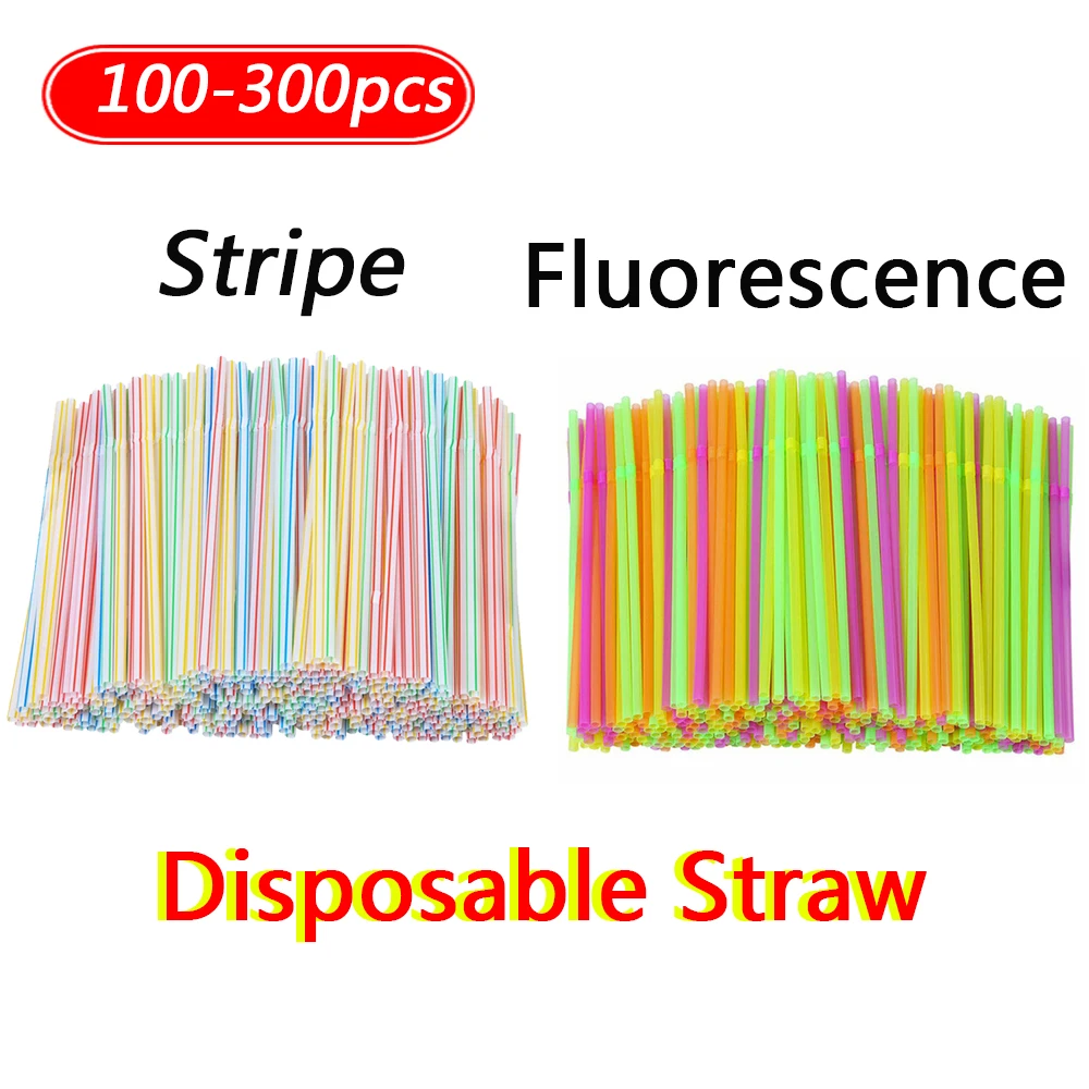 

100-300Pcs Disposable Straws Plastic Party Cocktail Accessories Long Elbow Retractable Kitchen For Beverage Drinking Long Drink