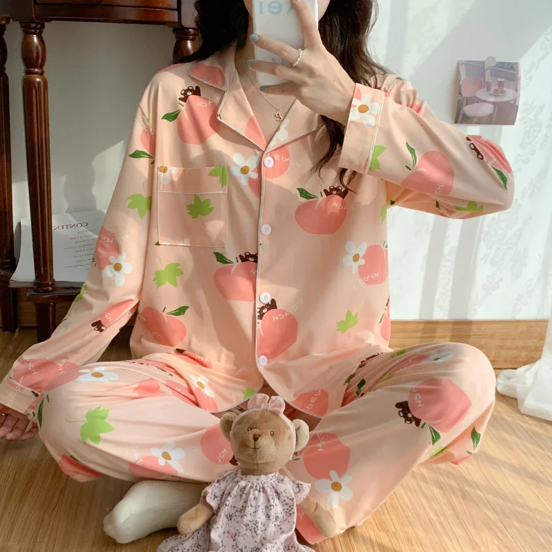 1 2023 pajamas women pajama tops long pajamas suit the spring and autumn period and the household to take female leisure suit