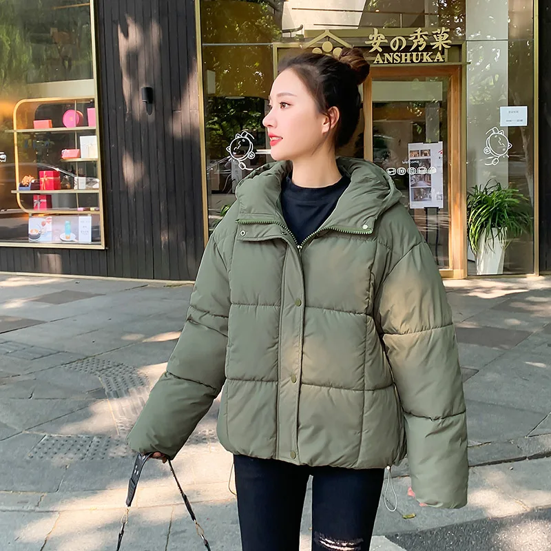 GRELLER 2023 Winter Women Jacket Coats Short Parkas Female Down Cotton Hooded Thick Warm Jackets Drawstring Casual Student Coat
