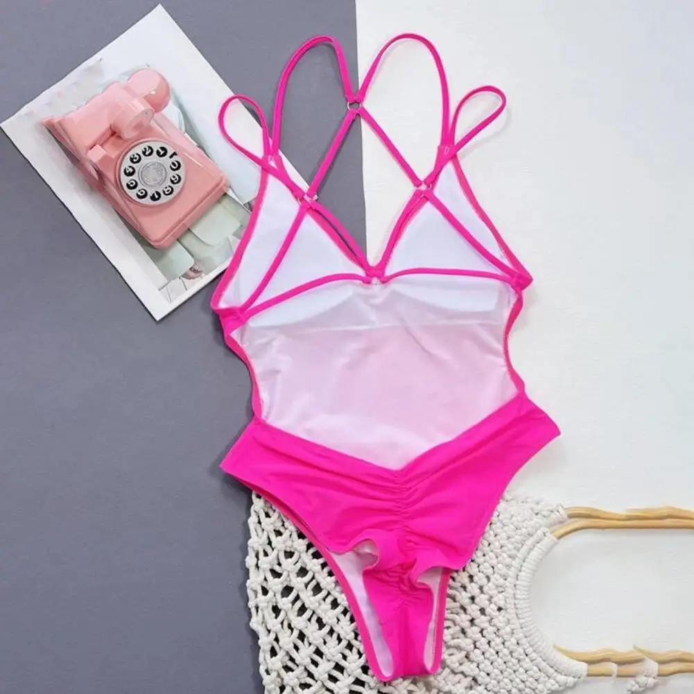 Соблазнительный купальник Стильный слитный с открытой спиной и лямкой на шее для