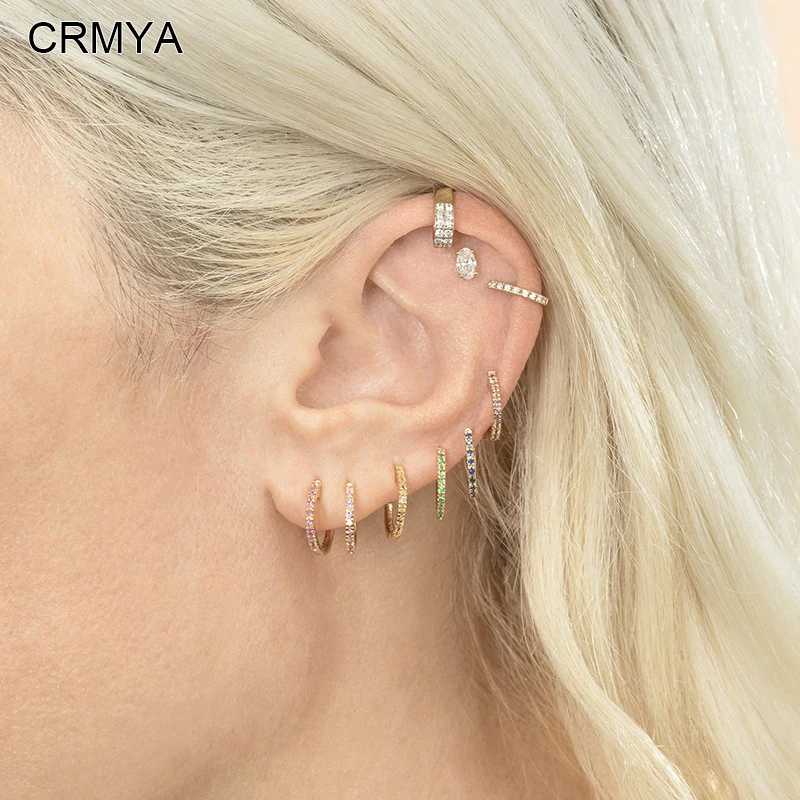 Купи CRMYA Gold Silver Filled Hoop Earrings for Women Cute Color CZ Zircon Piercing Circle Women's Earrings 2022 Jewelry Wholesale за 154 рублей в магазине AliExpress