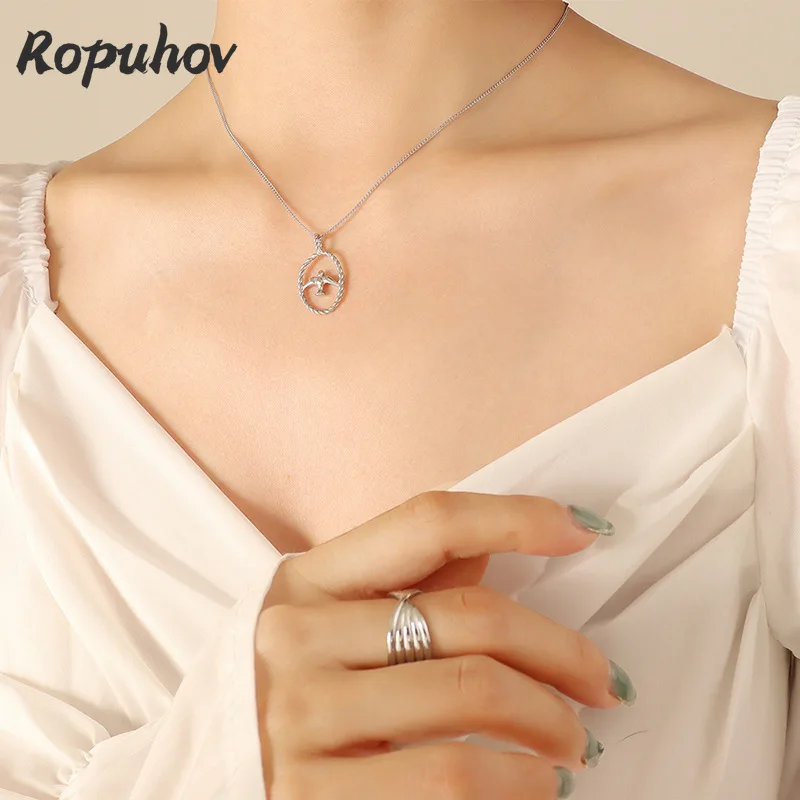 

Ropuhov Woman New Vintage Storm Wave Edge Hollowed Out Swallow Clavicle Necklace Titanium Steel Material