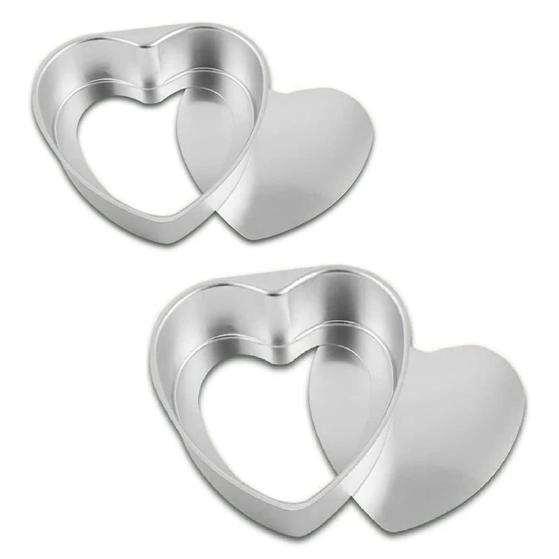 

New 2Pcs Aluminum Heart Shaped Cake Pan Set DIY Cake Pan Baking Mold Tool With Removable Bottom Push Pan For Party Wedding