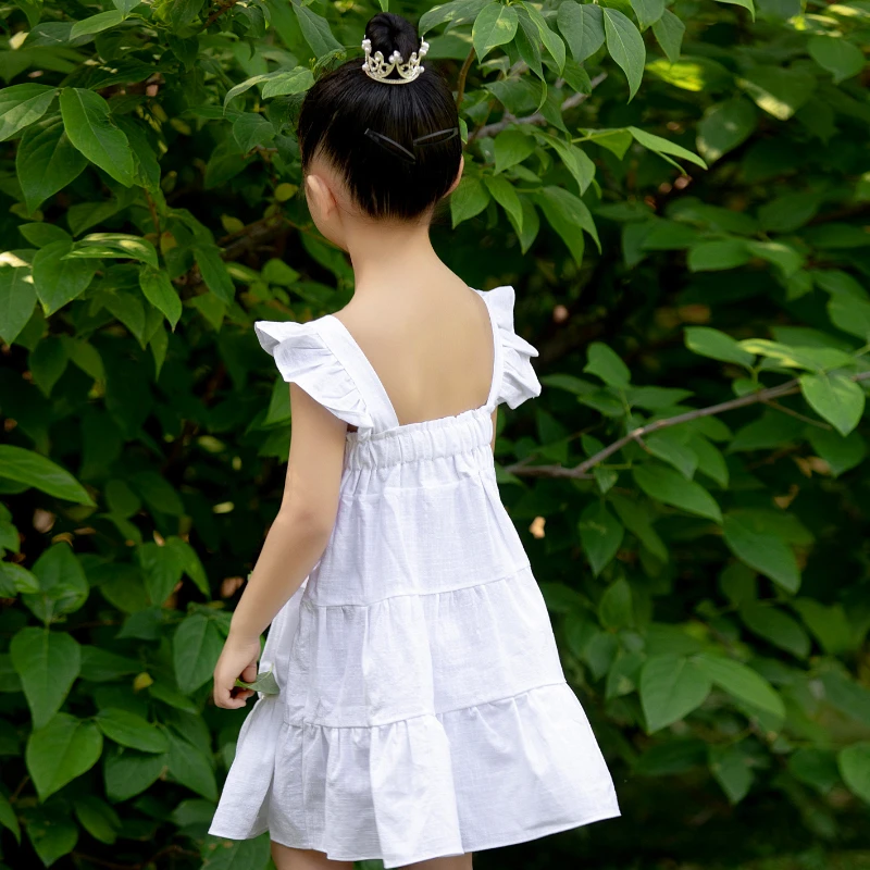 

Новинка, летние однотонные платья-пачки для маленьких девочек с рукавами-летучими рукавами и оборками, детское платье из хлопка и льна, детс...