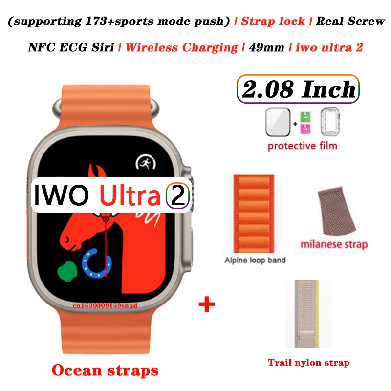 

IWO Ultra 2 Smart Watch H11 Ultra Strap Lock Real Scrow Series 8 ECG NFC Wireless charging 49MM Women Men 2.08 Inch Push Message