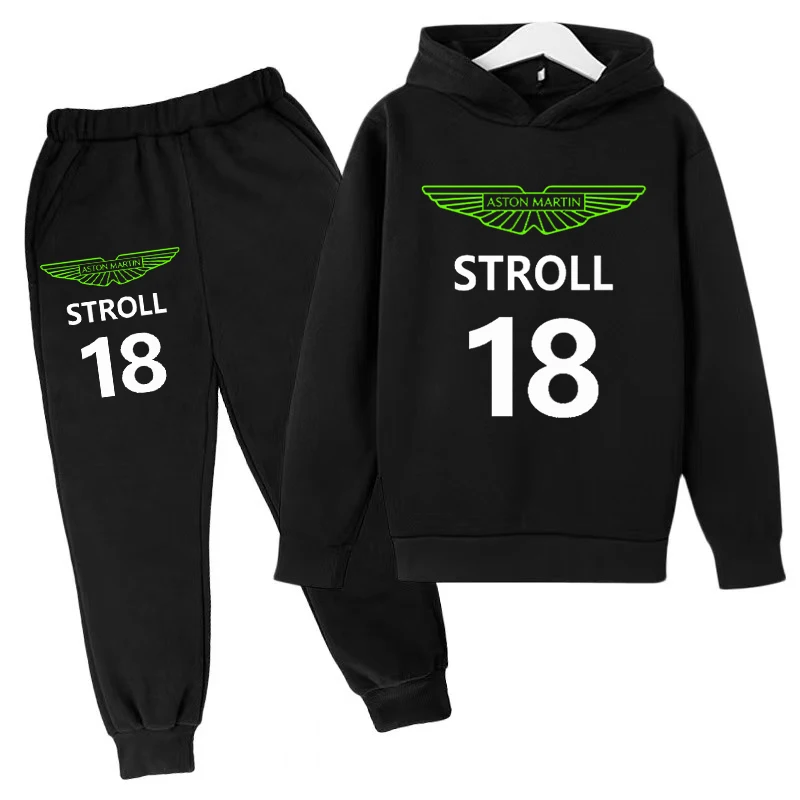 Children's Hoodie Aston Martin Gaming Racing No. 18 Boys Girls Spring and Autumn Brand Casual 3-14 Years Old Sports Coat Pants