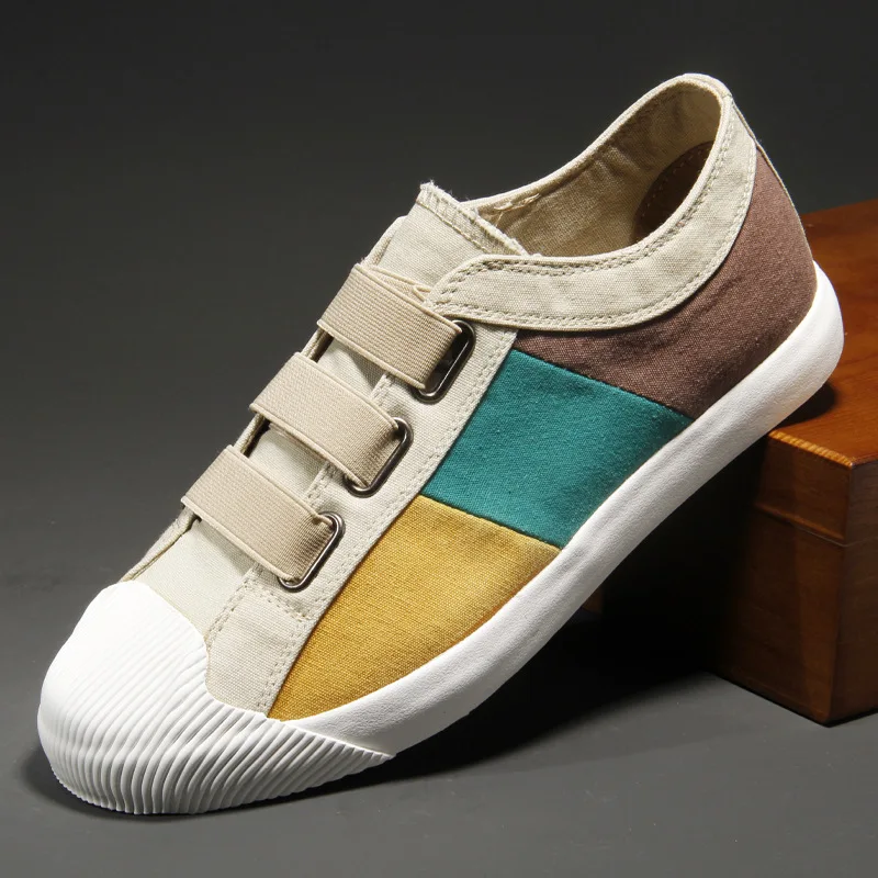 

Summer Canvas Casual Vulcanize Shoes Breathable Spring/Autumn Men's Cloth Designer Loafers Elastic Band Mixed Colors Flats
