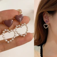 sweet love heart stud earrings for women trendy beautiful pearl peach heart earrings simple fashion earrings party jewelry