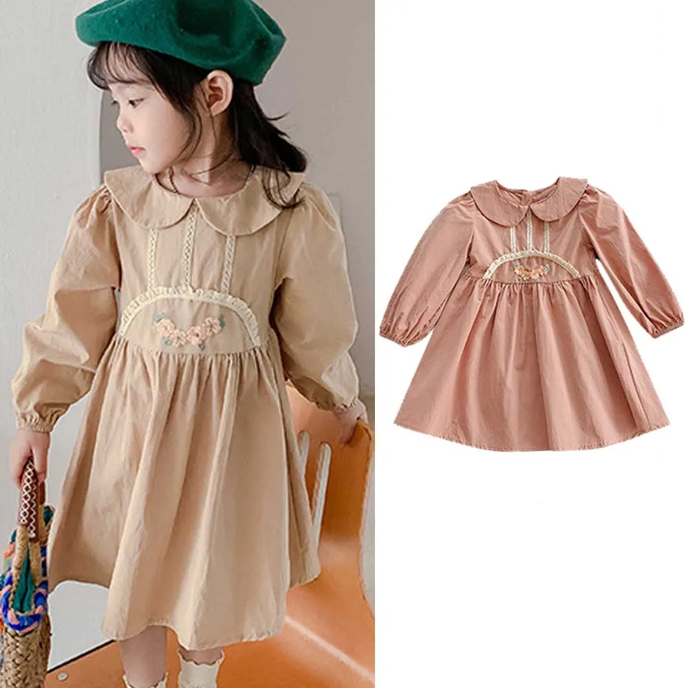 

Baby Girls Lace Dresses Kids Cotton Dress Children's Korean Style Clothes 2022 Spring Autumn Princess Turn Down Collar Costume