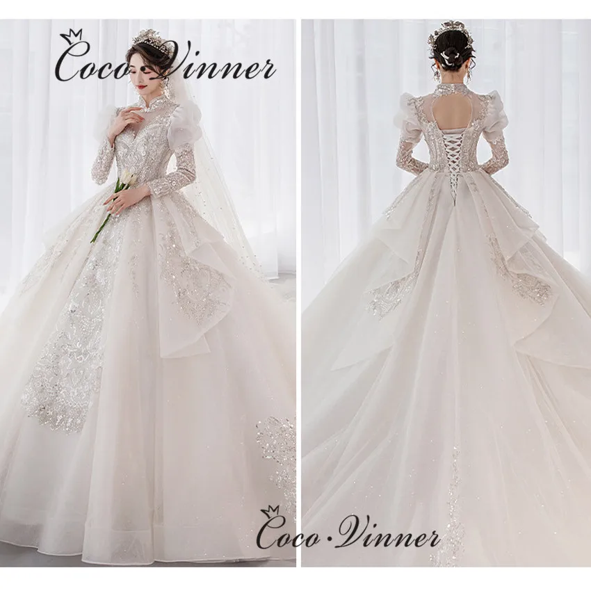 

Свадебное платье принцессы с пышными рукавами в европейском стиле 2022, бальное платье с длинным шлейфом и красивой вышивкой, платья невесты ...