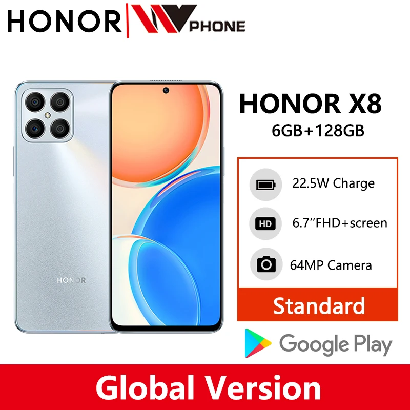 Global Version HONOR X8 Smartphone Android 11 Snapdragon 680 Mobile Phone 90Hz Cellphone 22.5W SuperCharge