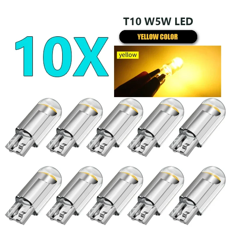 

10 шт., прозрачная эпоксидная смола W5W T10, фотолампы для автомобиля, белые, зеленые, синие, красные, 6000K, автомобильный номерной знак, габаритная купольная дверная лампа, 12 В постоянного тока