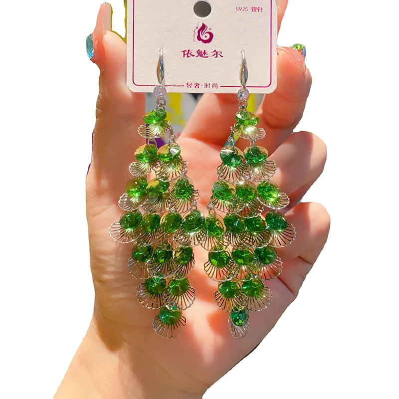 Новинка 2024 яркие висячие серьги с кристаллами для женщин модные корейские