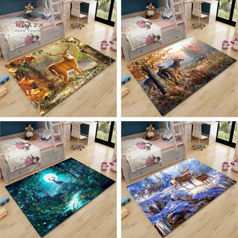

Forest Deer Aesthetic Carpet Living Room Home Decor Hallway Washable Sofa Coffee Table Floor Rug Kitchen Bath Anti-slip Door Mat