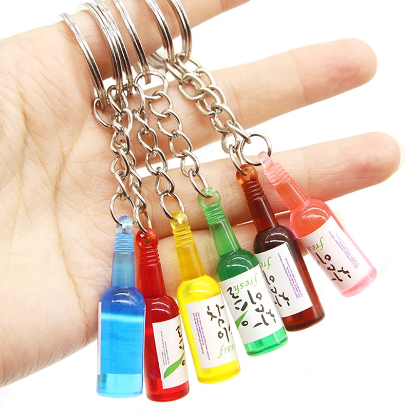 

Novelty Korean Style Beer Bottles Keychain Men Women Cute Cocktail Bottle Key Ring Chain On Pants Jewelry Wedding Party Gifts