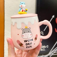 korean cartoon hippo ceramic mug coffee cup for coffee tea funny drinkware kitchen dining bar home garden