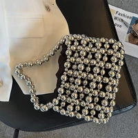 jiomay women acrylic beaded top handle bag 2022 female fashion casual designer purses and handbag silver woven small square bag