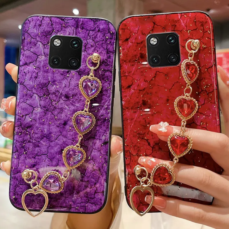 

Luxury Glitter Diamond Heart Bracelet Case For Huawei Mate 20 Pro Marble Case Cover For Mate20 Pro Chain Case Mate 20 pro 20x