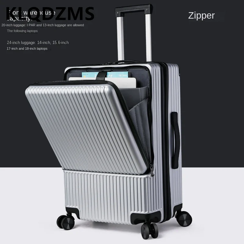 

KLQDZMS 20 22 24 26inch Luggage Compartment Front Zipper Aluminum Frame Luggage USB Charging Port Exquisite Boarding Suitcase
