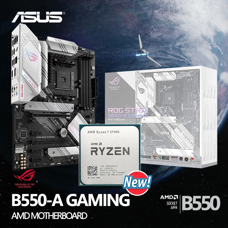 

New AMD Ryzen 7 5700g R7 5700g CPU + ASUS ROG Strix B550 A Gaming AMD AM4 Zen 3 ATX Gaming Motherboard All New But Without Fan