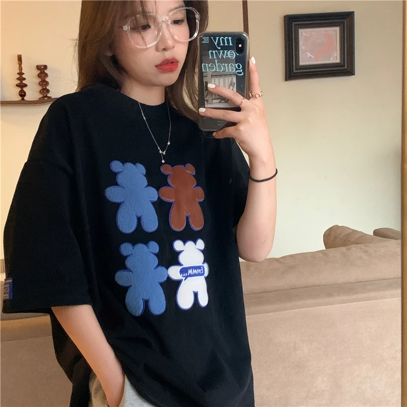 

6717 women 2022 new Summer Korean loose mid-length short-sleeved T-shirt