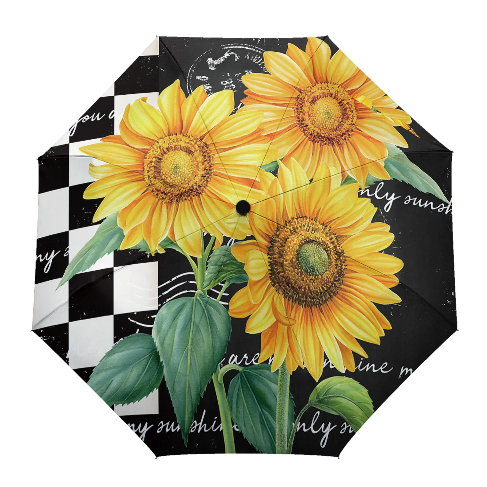 

Farm Flower Sunflower Lattice Print Women Men Rain Umbrella Three Folding Girl Durable Portable Automatic Umbrellas Gift Parasol