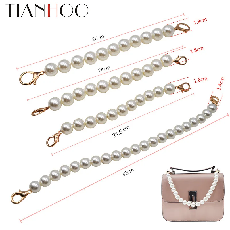 10pcs /lot Women Short Bag Straps Pearl Beaded 21.5cm 30cm Short Shoulder Belt Purse Handle Diy Chain Bag Accessories